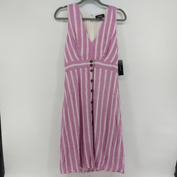 Lulu's Jacqui Lavender and White Striped Button Front Midi Dress - Picture 5 of 10